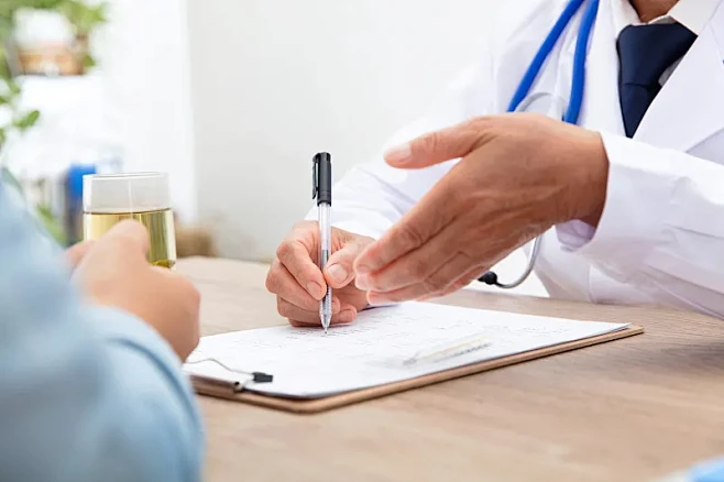 医生指出患者体检报告中有问题的指标图片下载