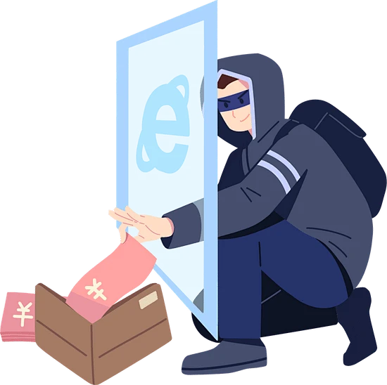 扁平风格反诈骗警示插画-网络小偷偷钱